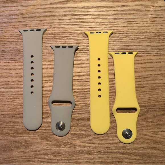 Set of 2 Silicon Smart Watch Bands for Apple Watch 38/40mm Yellow & Gray - Picture 4 of 7
